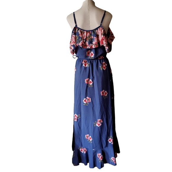 Powder Blue Floral High Low Cold Shoulder Dress - Picture 7 of 8